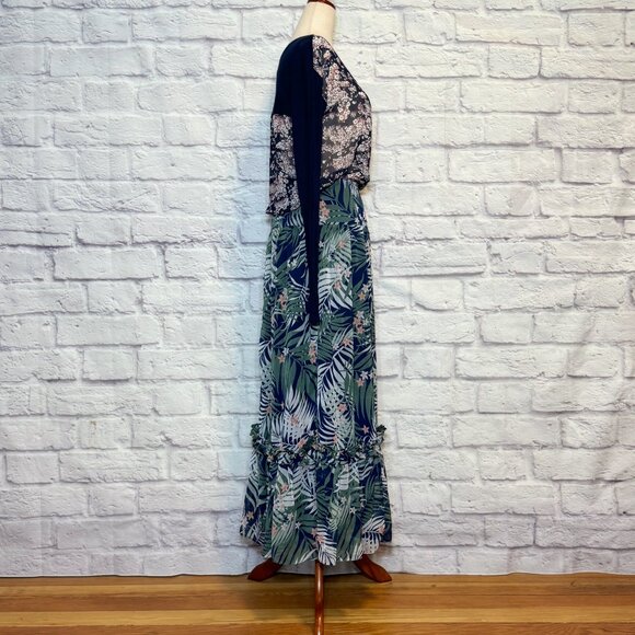 Walter Baker Navy Blue Floral Palm Print Tiered Maxi Skirt - Picture 7 of 9